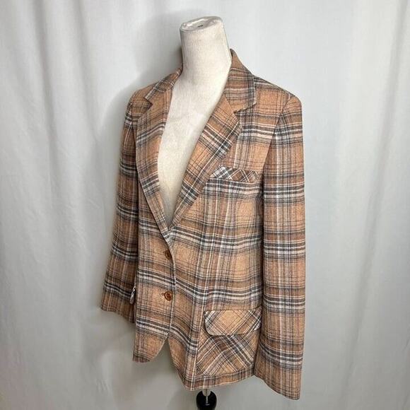 Vintage Homemade Plaid Blazer Jacket Women's Brown Tweed Formal - Picture 9 of 10